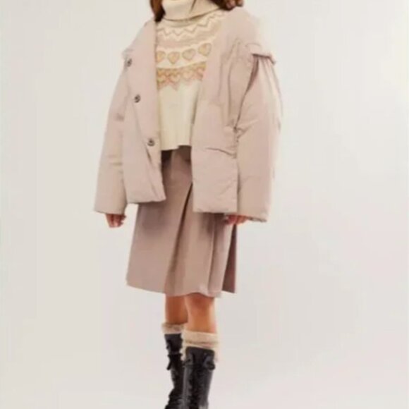 Free People Beige Cozy Cloud Oversized Slouchy Hooded Pockets Puffer Jacket S - Picture 1 of 11